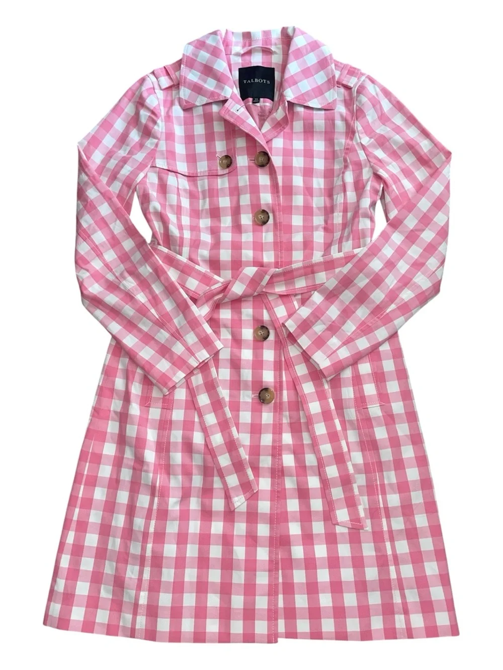 Talbots pink gingham trench coat